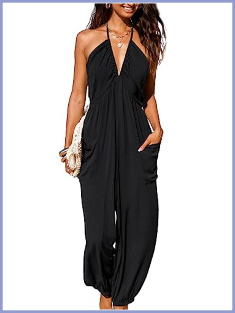 Halter Maxi Jumpsuit Sleeveless Self Tie Back Beach Resort Wear